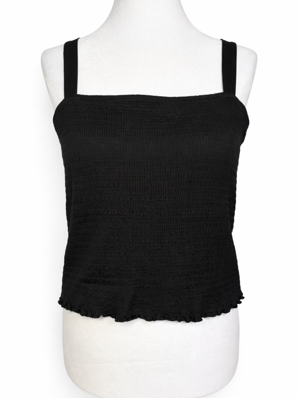 Forever 21+ Black Smocked Square Neck Crop Tank Stretch Summer Casual